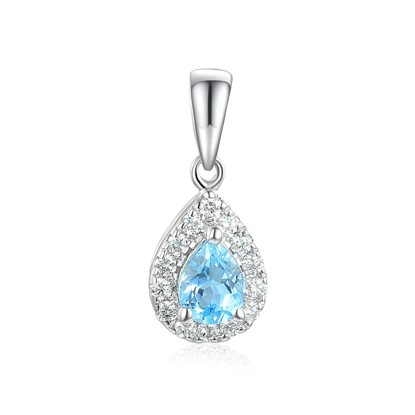 9ct White Gold Aquamarine and Diamond Pear Cut Pendant March Birthstone