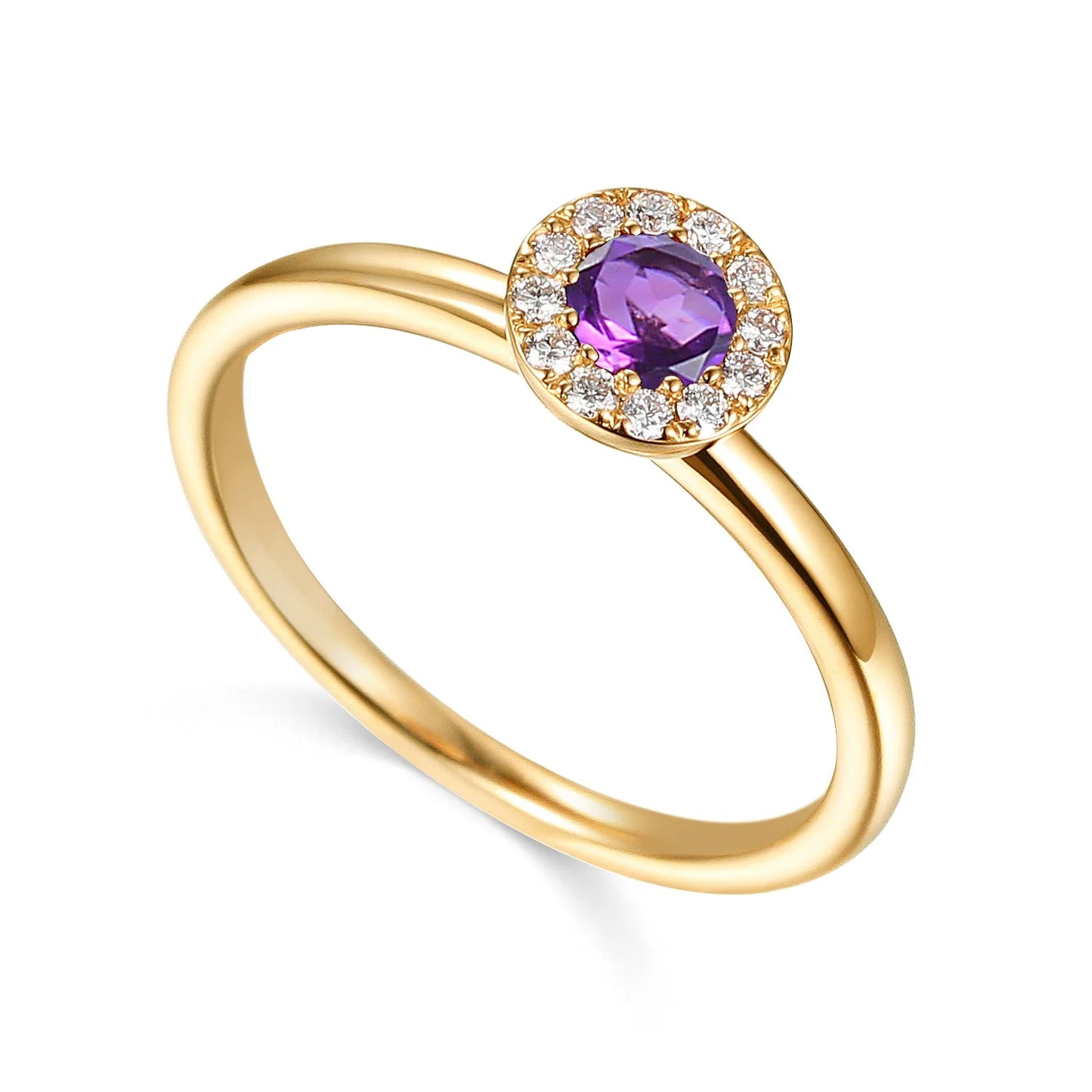 9ct Yellow Gold Amethyst and Diamond Ring February Birthstone