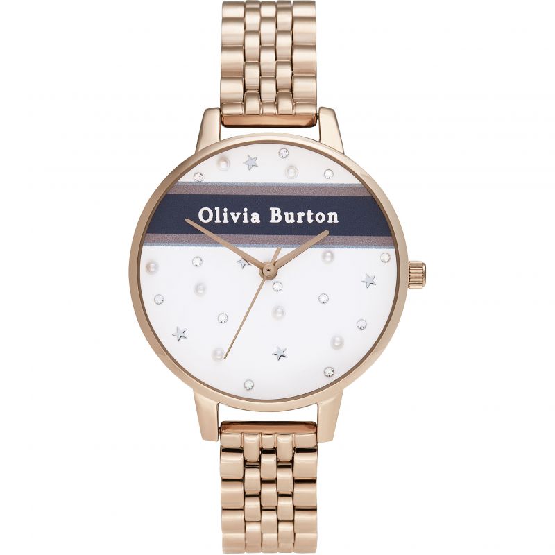 Olivia Burton Pink and Navy Stripe Bracelet Watch OB16VS06