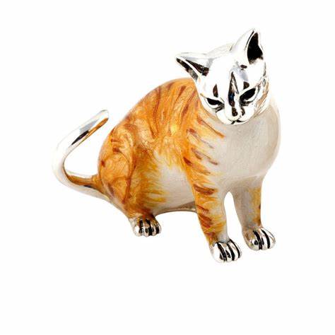 Sterling Silver Marmalade Enamel Cat