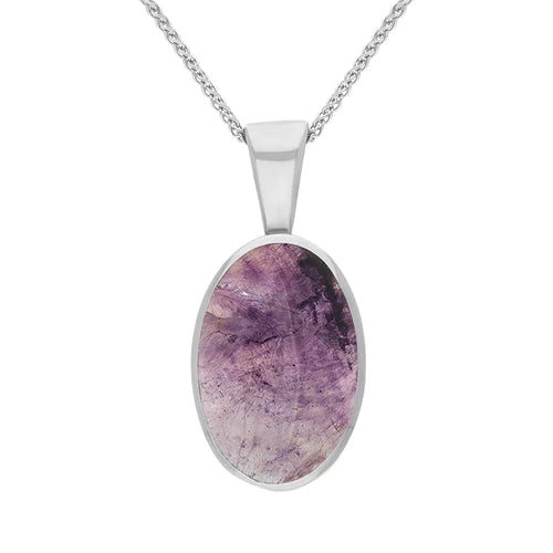 Derbyshire Blue John Sterling Silver Oval Necklace neck