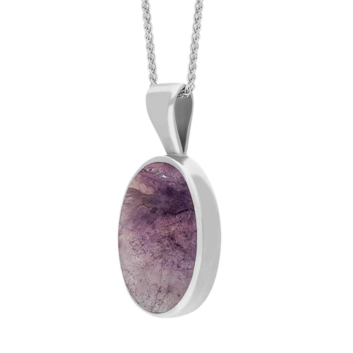 Derbyshire Blue John Sterling Silver Oval Necklace neck