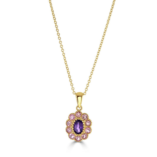 9ct Gold Amethyst And Pink Tourmaline Necklace