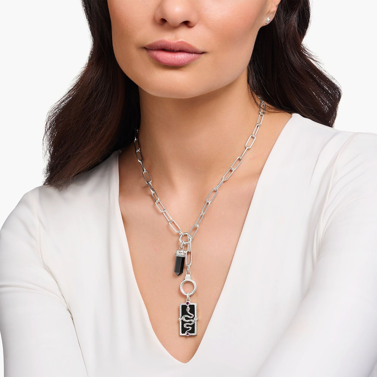 Black Crystal Silver Top Pendant