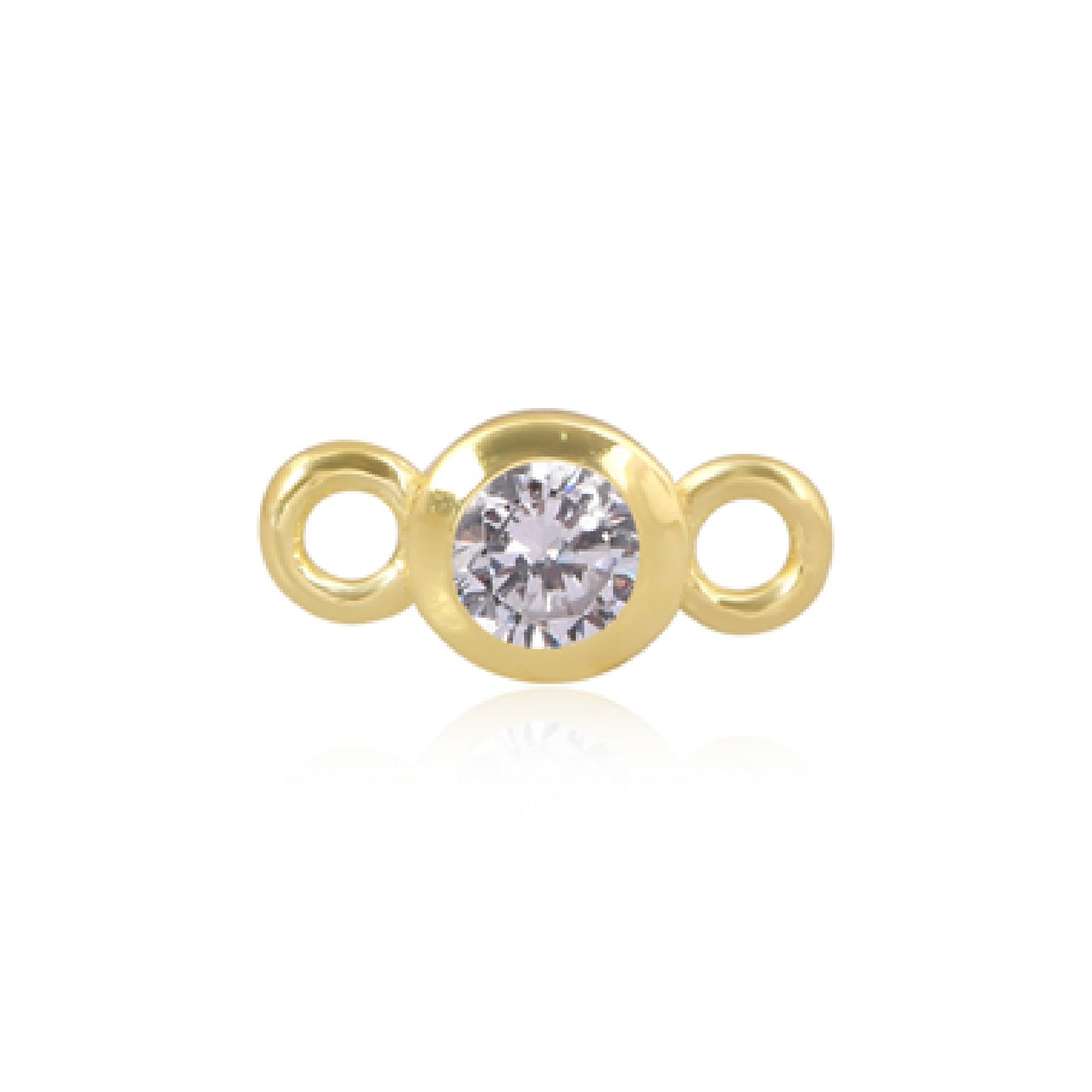 Permanent Yellow Gold Vermeil Round Bezel April White Cubic Zirconia Connector