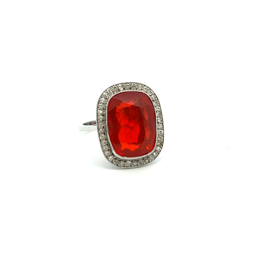 Pre-Owned 7.75ct Fire Opal and Diamond Ring Size P