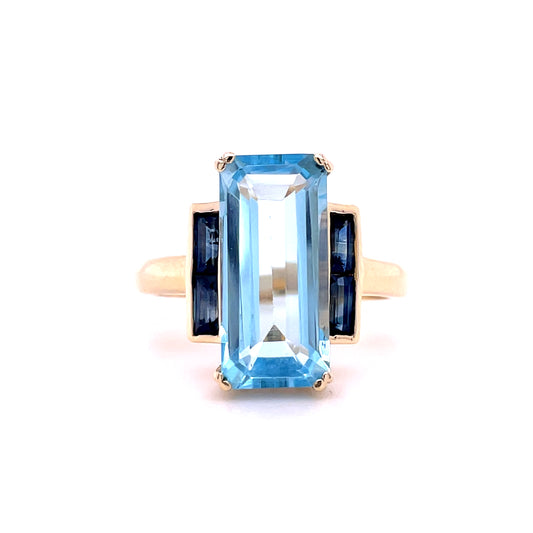 9ct Yellow Gold Art Deco Style Blue Topaz And Sapphire Ring