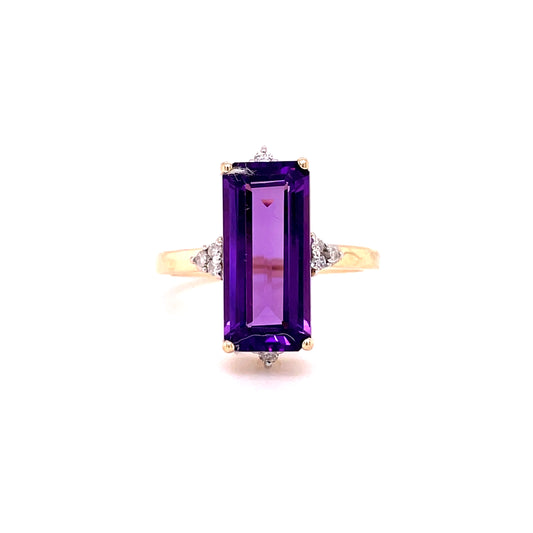 9ct Gold Amethyst And Diamond Ring