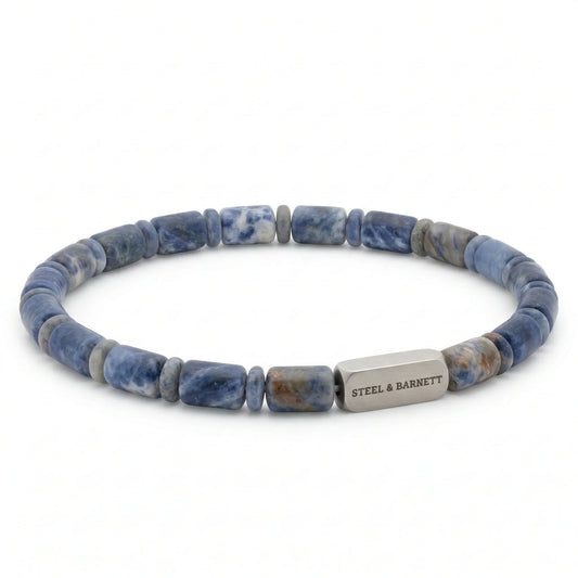 Steel & Barnett Matte Sodalite Gemstone Barrel Beads Bracelet Medium