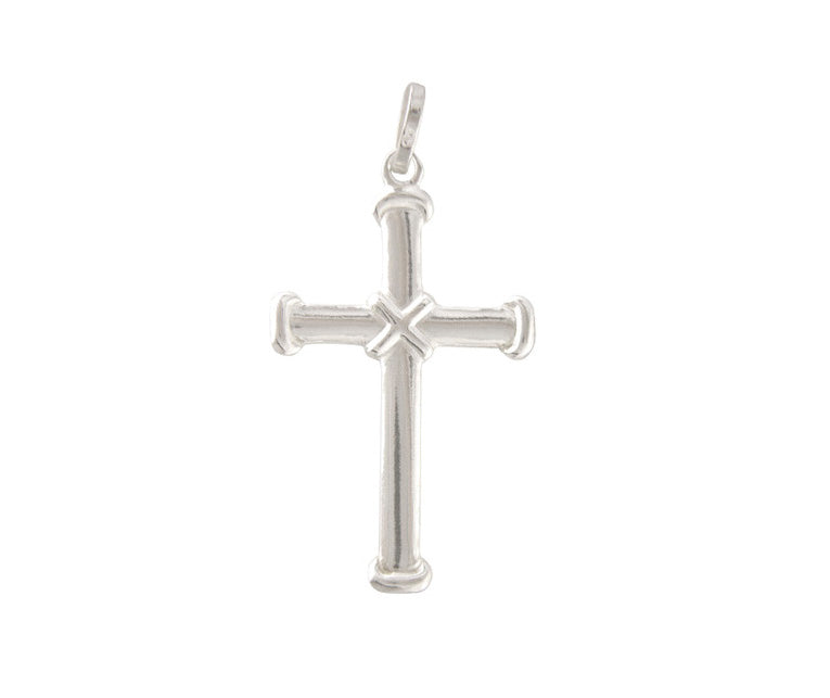 Sterling Silver Solid Plain Cross with Rope Design