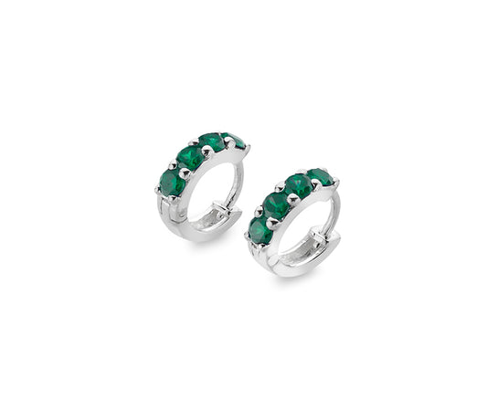 Sterling Silver Green Cubic Zirconia Hoop Earrings