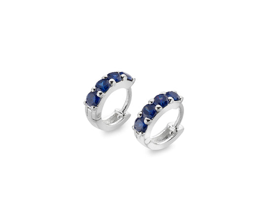 Sterling Silver Blue Cubic Zirconia Hoop Earrings
