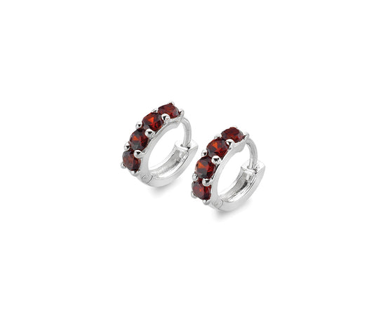 Sterling Silver Red Cubic Zirconia Hoop Earrings