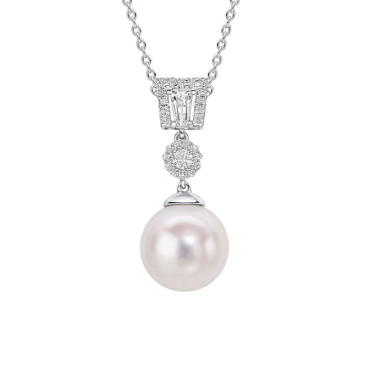Diamonfire Multi Shape Cubic Zirconia and Shell Pearl Drop Pendant and Chain