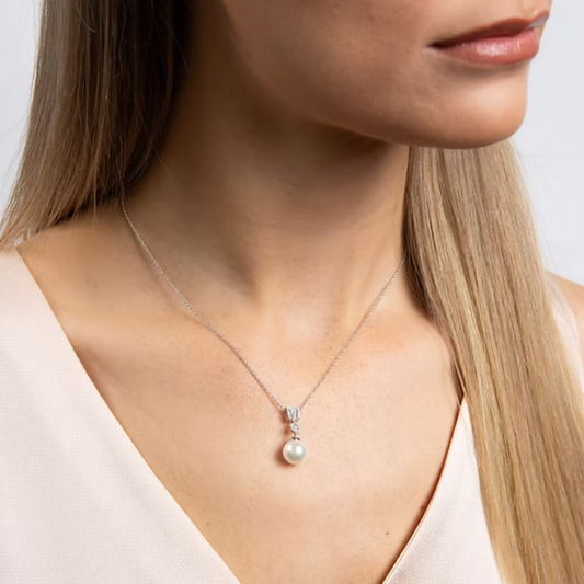 Diamonfire Multi Shape Cubic Zirconia and Shell Pearl Drop Pendant and Chain