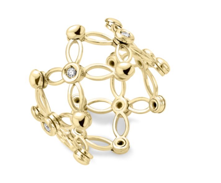 18ct Yellow Gold Diamond Set Expandable Lattice Design Ring