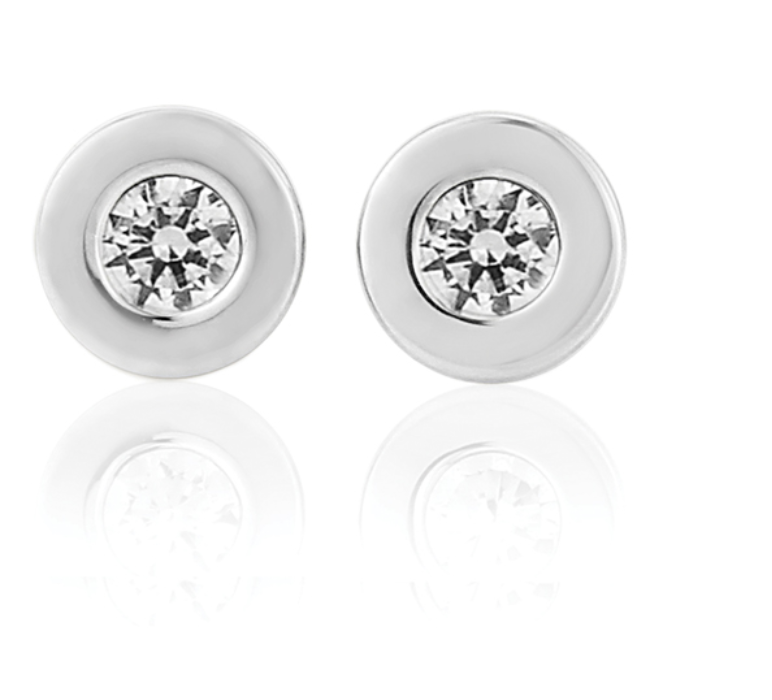 9ct White Gold Cubic Zirconia Flat Bezel Stud Earrings