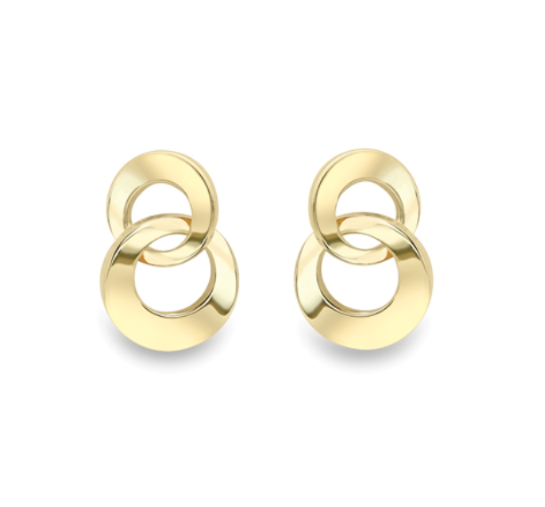 9ct Yellow Gold Double Circle Drop Earrings