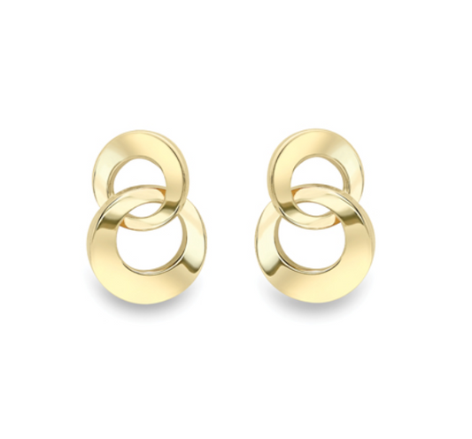 9ct Yellow Gold Double Circle Link Earrings