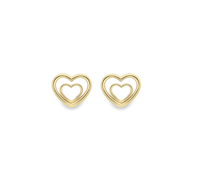 9ct Yellow Gold Double Heart Wire Stud Earrings