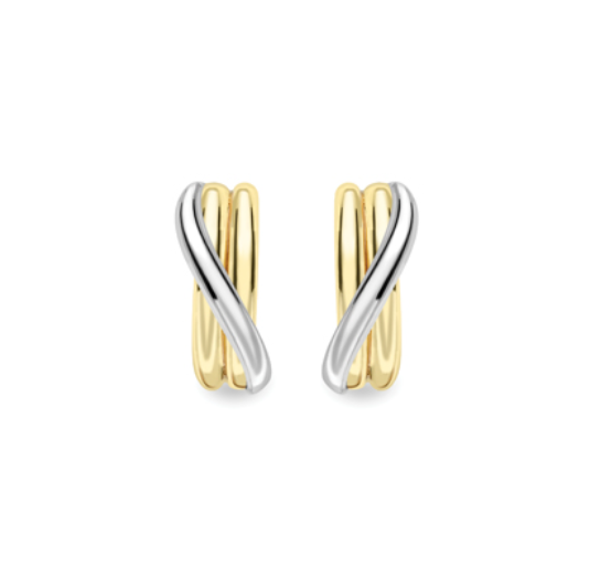 9ct White & Yellow Gold Half Hoop Earrings
