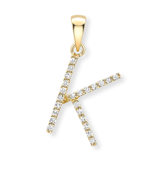 9ct Yellow Gold Diamond Initial K