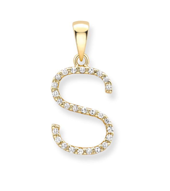 9ct Yellow Gold Diamond Initial S