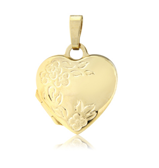 9ct Yellow Gold Floral Part Engraved Locket