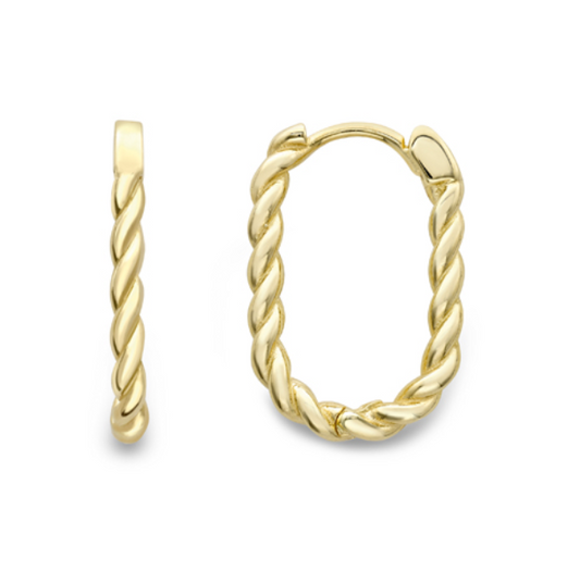 9ct Yellow Gold Oblong Huggy Twist Hoop Earrings