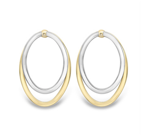 9ct White and Yellow Gold Oval Drop Earrings