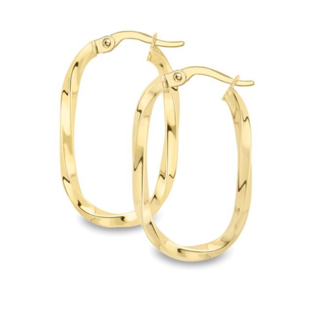 9ct Yellow Gold Twist Oblong Hollow Hoop Earrings