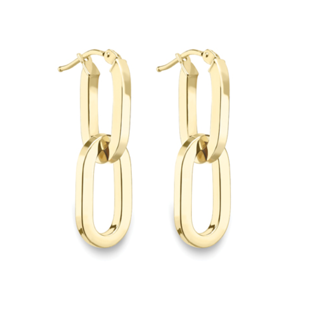 9ct Yellow Gold Hollow 2 Oval Links Hoop Earrings