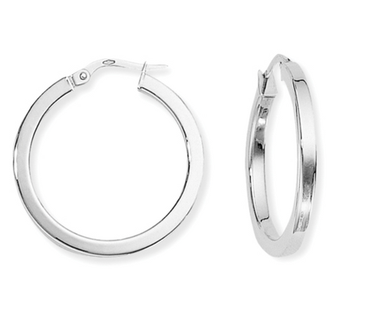 9ct White Gold 10mm Round Square Section Tube Hoop Earrings