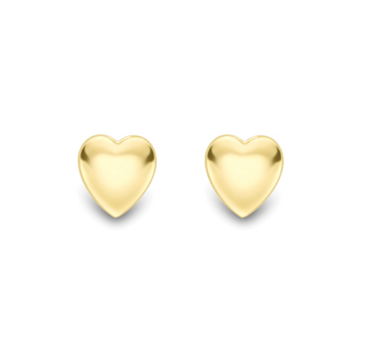 9ct Yellow Gold Puffed Heart Stud Earrings
