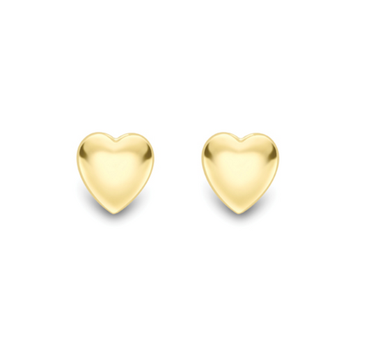 9ct Yellow Gold Polished Puffed Heart Stud Earrings