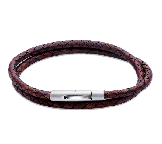 Unique & Co Double Wrap Brown Leather Bracelet 21cm
