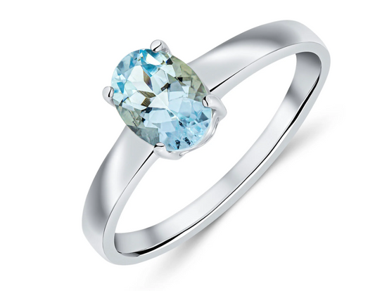 9ct White Gold Oval 7X5 Aquamarine Claw Ring
