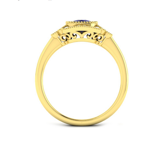 9ct Yellow Gold Sapphire and Diamond Vintage Style Cluster Ring