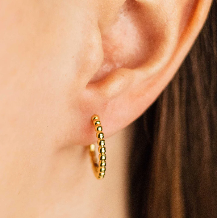 Yellow Gold Plated Beaded Hoop Earrings 18mm