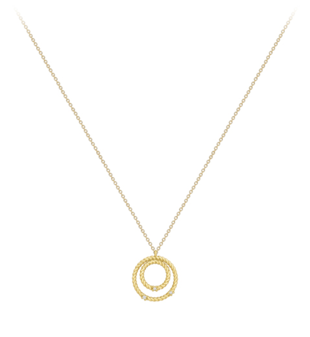 9ct Yellow Gold Double Twist Circles with 3 Diamonds Necklace