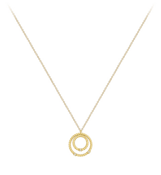 9ct Yellow Gold Double Twist Circles with 3 Diamonds Necklace