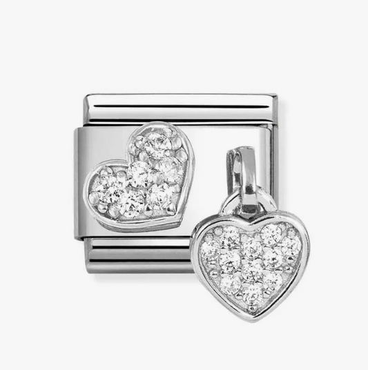 Nomination Composable Classic Cubic Zirconia Heart & Dangly Heart 331817/15