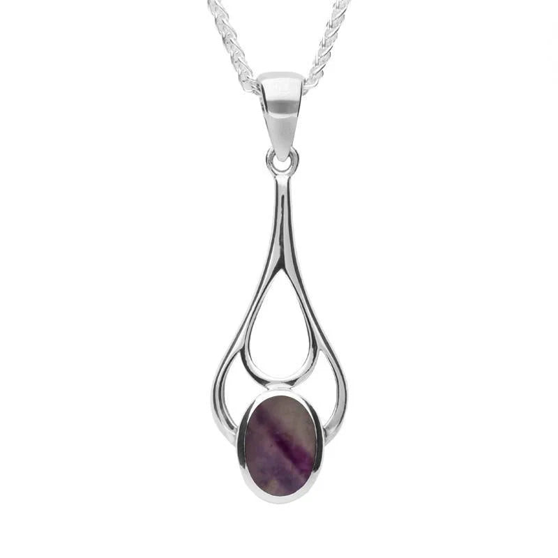 Derbyshire Blue John Sterling Silver Oval Spoon Necklace