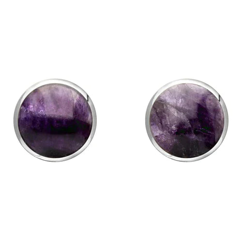 Derbyshire Blue John Sterling Silver 8mm Round Stud Earrings