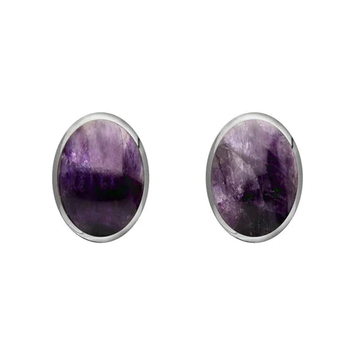 Derbyshire Blue John Sterling Silver Oval Stud Earrings