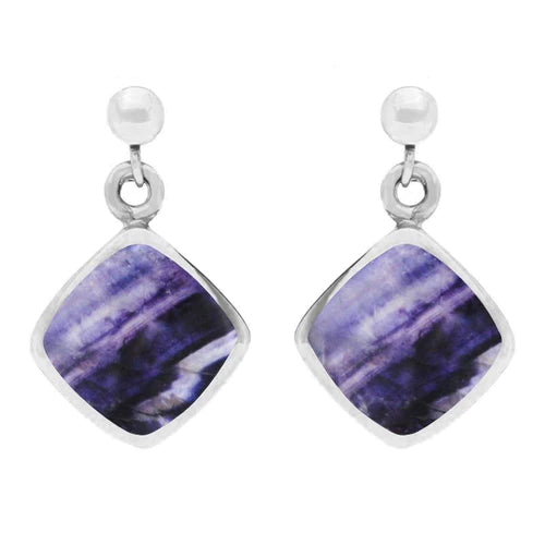 Derbyshire Blue John Sterling Silver Cushion Drop Earrings