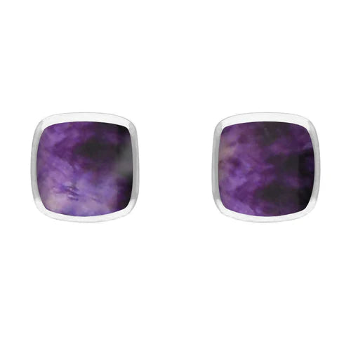 Derbyshire Blue John Sterling Silver Cushion Stud Earrings