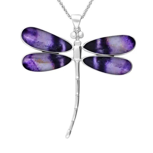 Derbyshire Blue John Sterling Silver Large Dragonfly Necklace