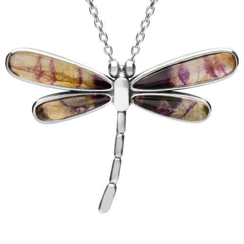 Derbyshire Blue John Sterling Silver Dragonfly Necklace