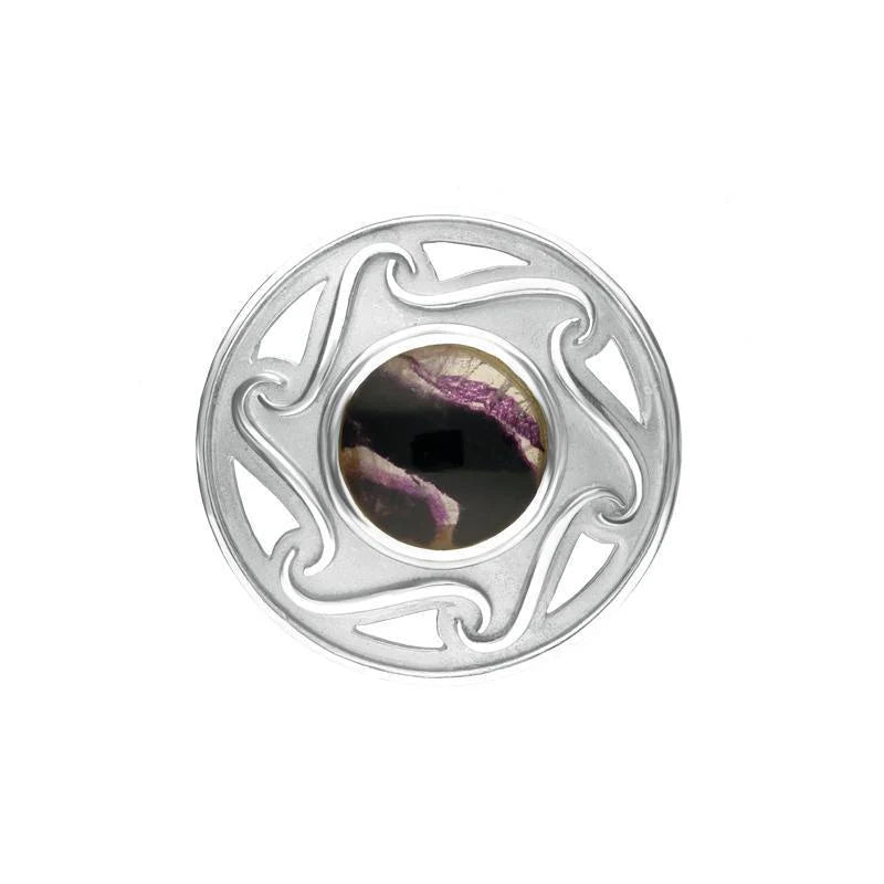 Derbyshire Blue John Sterling Silver Celtic Framed Brooch